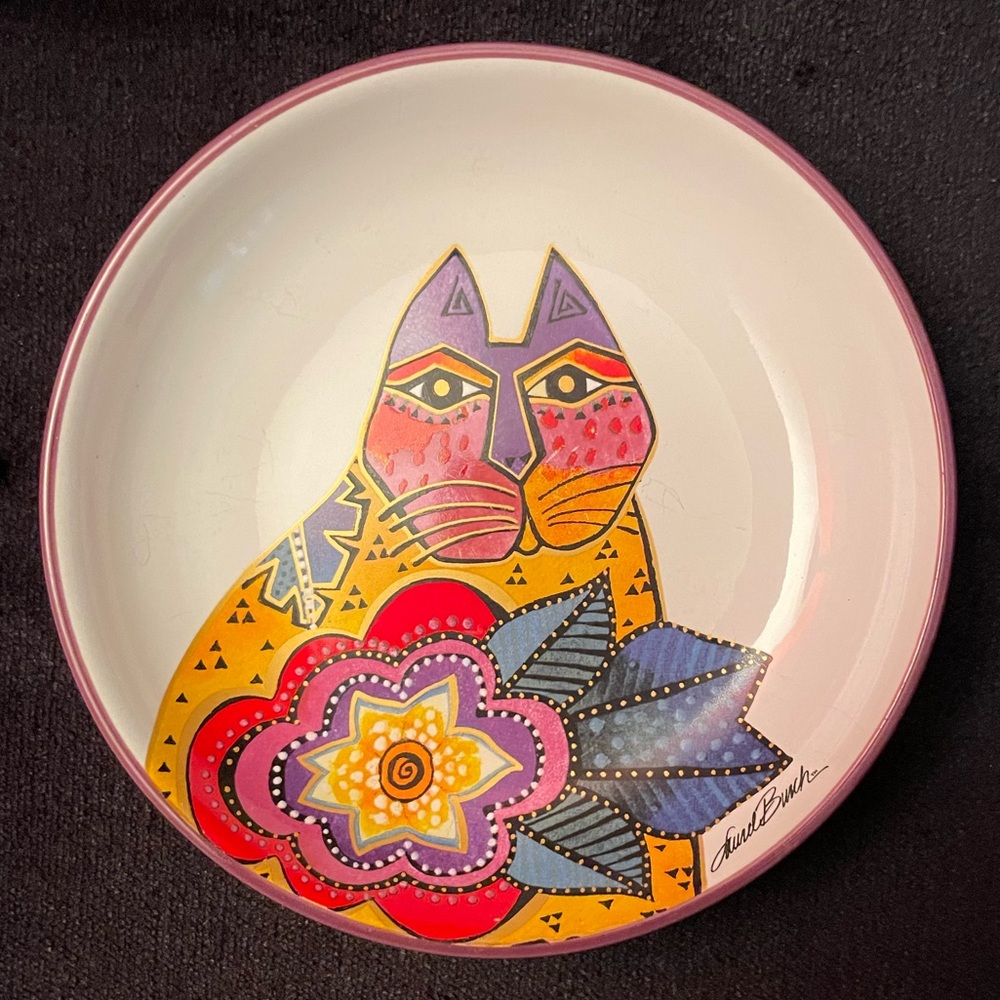 Laurel Burch Carlotta Cat Plate 5 1/2” Very Colourful and Fun